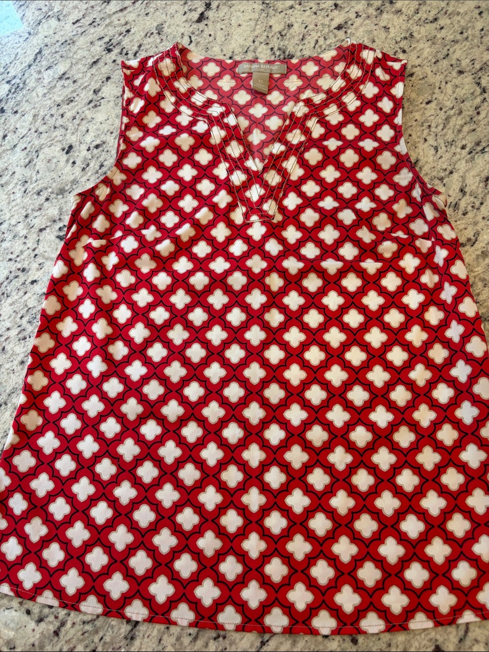 Banana Republic Red, White & Navy Geometric Print Top